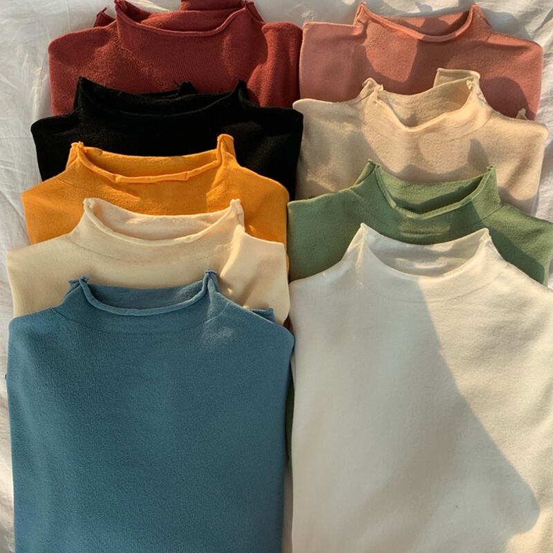 カラーシャツ スプリングスタイル薄手セーター オータムスリムトップス レディース ロング 春物 秋物 試着室96053119211