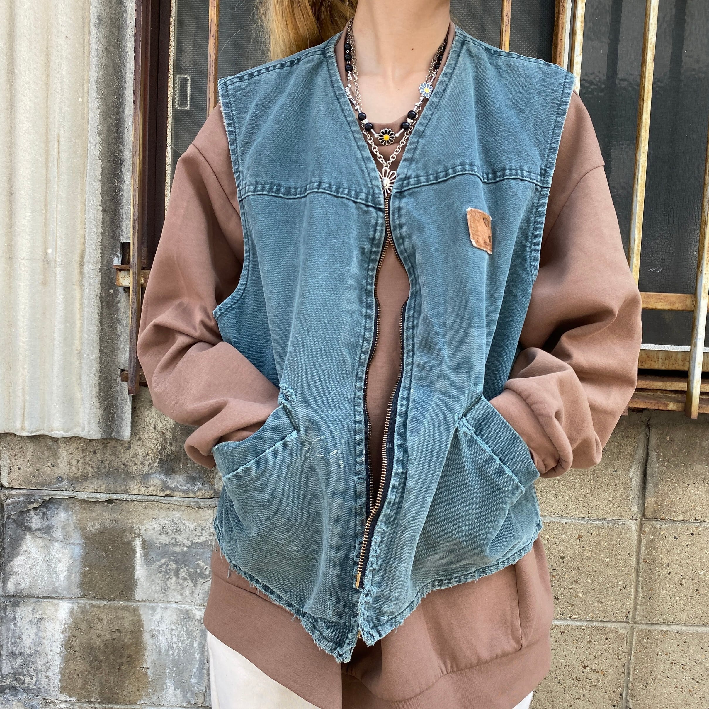 90年代 USA製 Carhartt カーハート ワンポイントロゴ ダック地 ベスト 