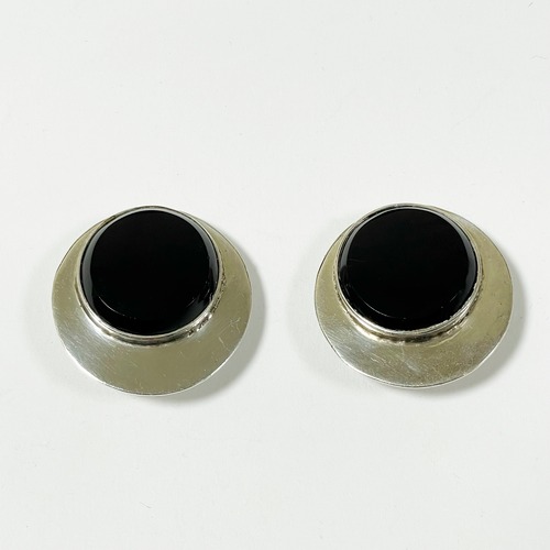 Vintage Onyx & 925 Silver Earrings Made In Mexico