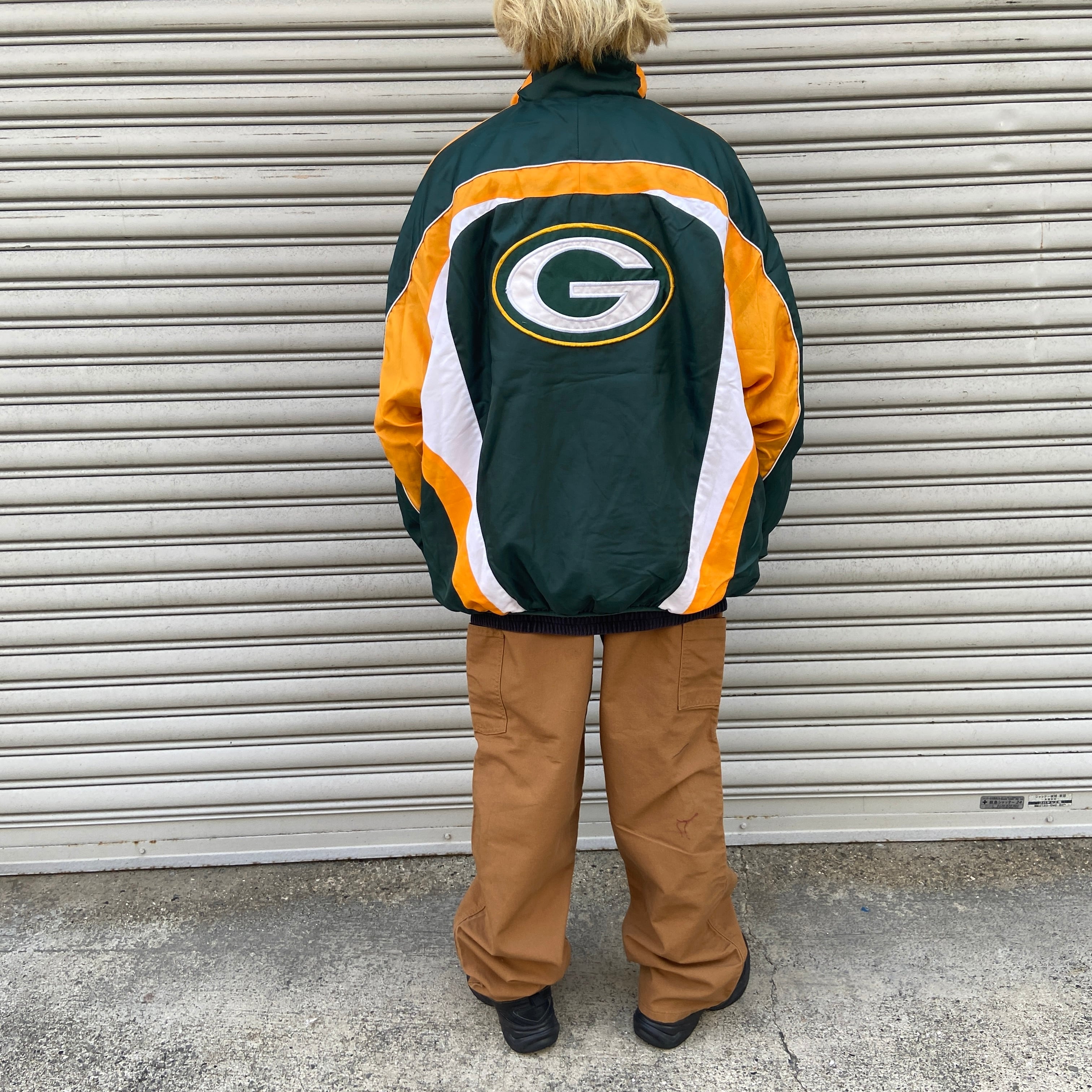 90s NFL グリーンベイパッカーズリバーシブル刺繍ロゴブルゾン 黒 緑