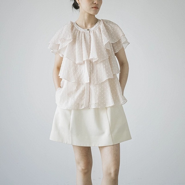 Dot Design Frill ブラウス [26010387]