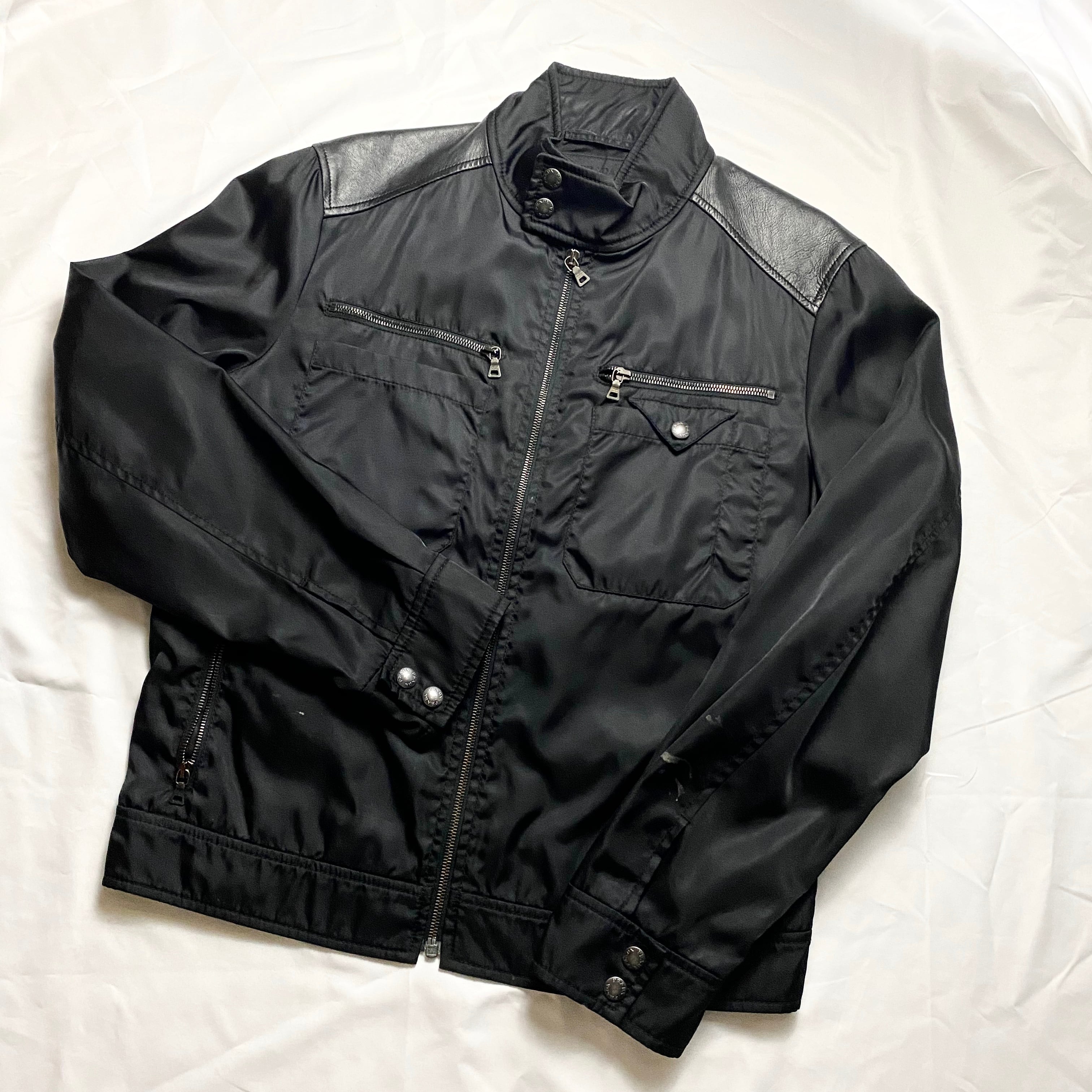 PRADA leather switching nylon riders jacket | NOIR ONLINE PRADA leather switching nylon riders jacket | NOIR ONLINE