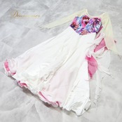 社交ダンス 衣装 ワンピース ドレス スタンダード フロート レース 白 ピンク サンリーヌ Sanline パーティ 発表会 軽い フリル ホワイト系 ピンク系 明るい 色味 女性用 ドレッシー 競技用 ステージ衣装 フェス