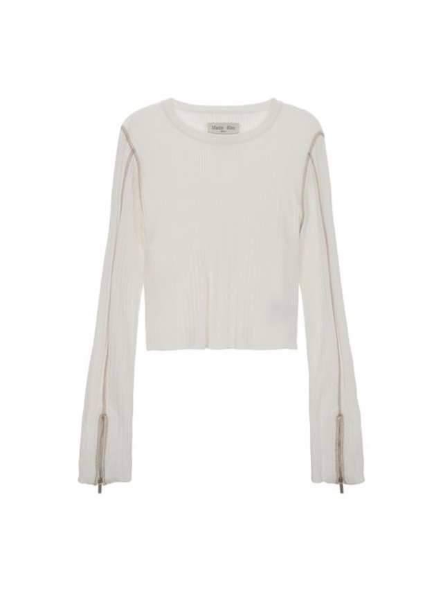 [MATIN KIM] SLEEVE ZIPPER POINT KNIT PULLOVER IN IVORY