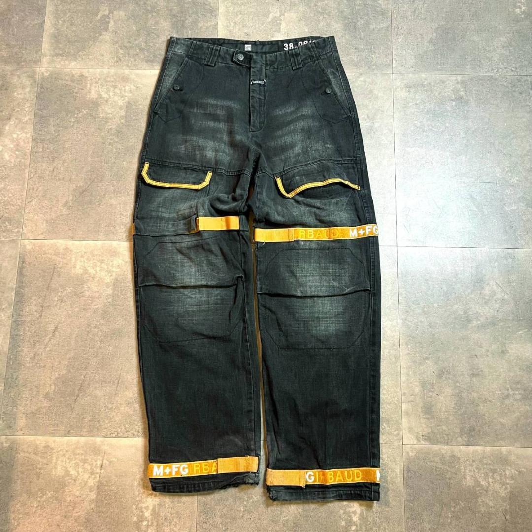 00's MARITHE+FRANCOIS GIRBAUD00s Shuttle Pants In Overdye Black×Wheat Tape  34 / ジルボー シャトルパンツ バギーデニムパンツ 34 後染めブラック バギーパンツ ワイドパンツ スケーターストリート B系 90s ...