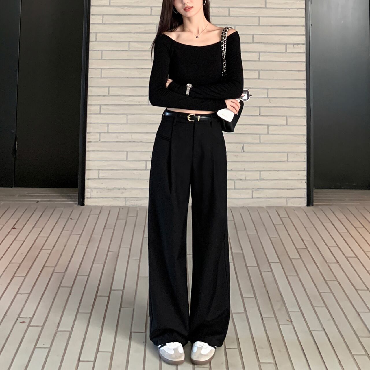 ハイウエスト ドレープ ワイドレッグパンツ A4127