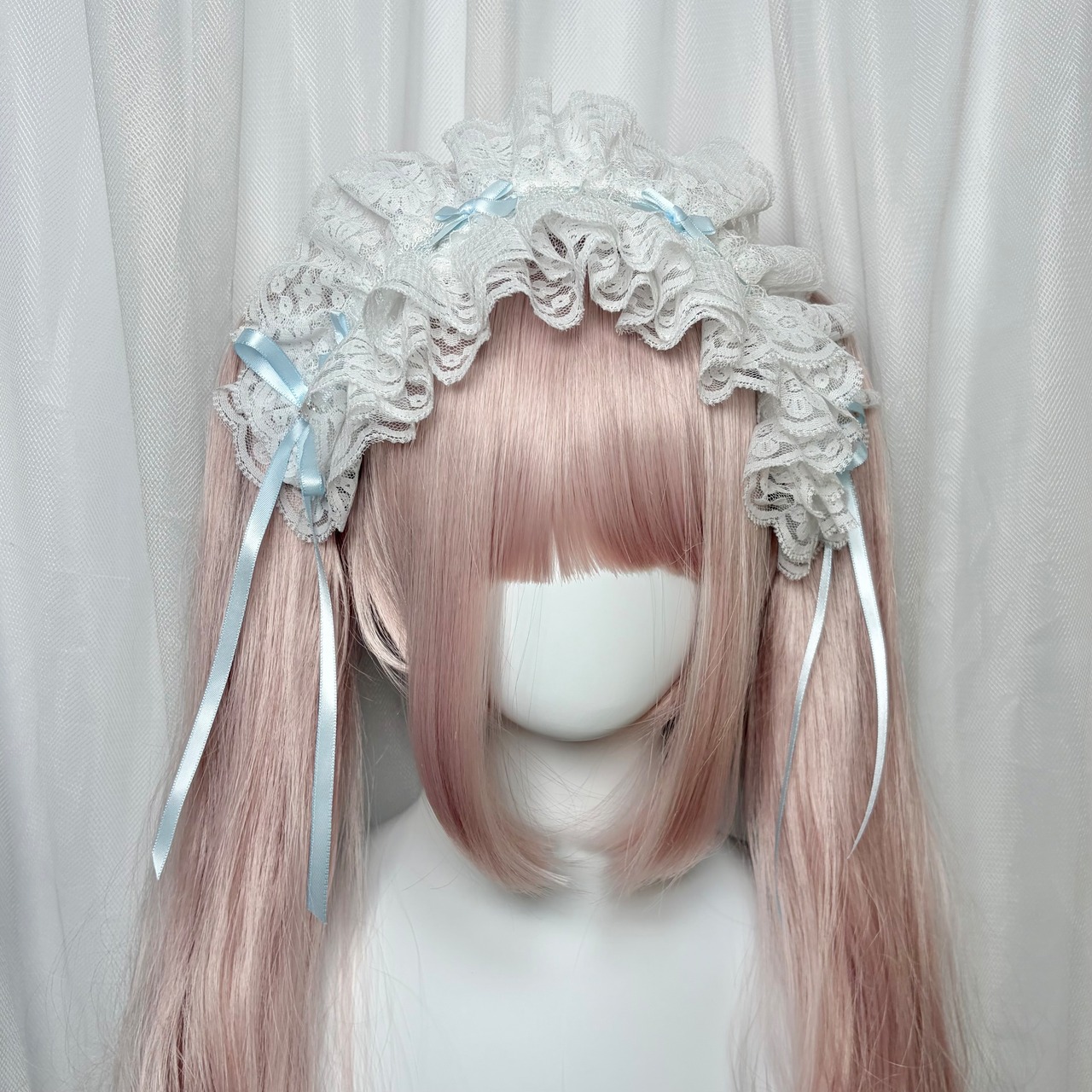 ♡【Sayakadoll Original No.11】【受注生産】 儚げパステルリボン ピュアホワイトフリルレースヘッドドレス light blue ♡