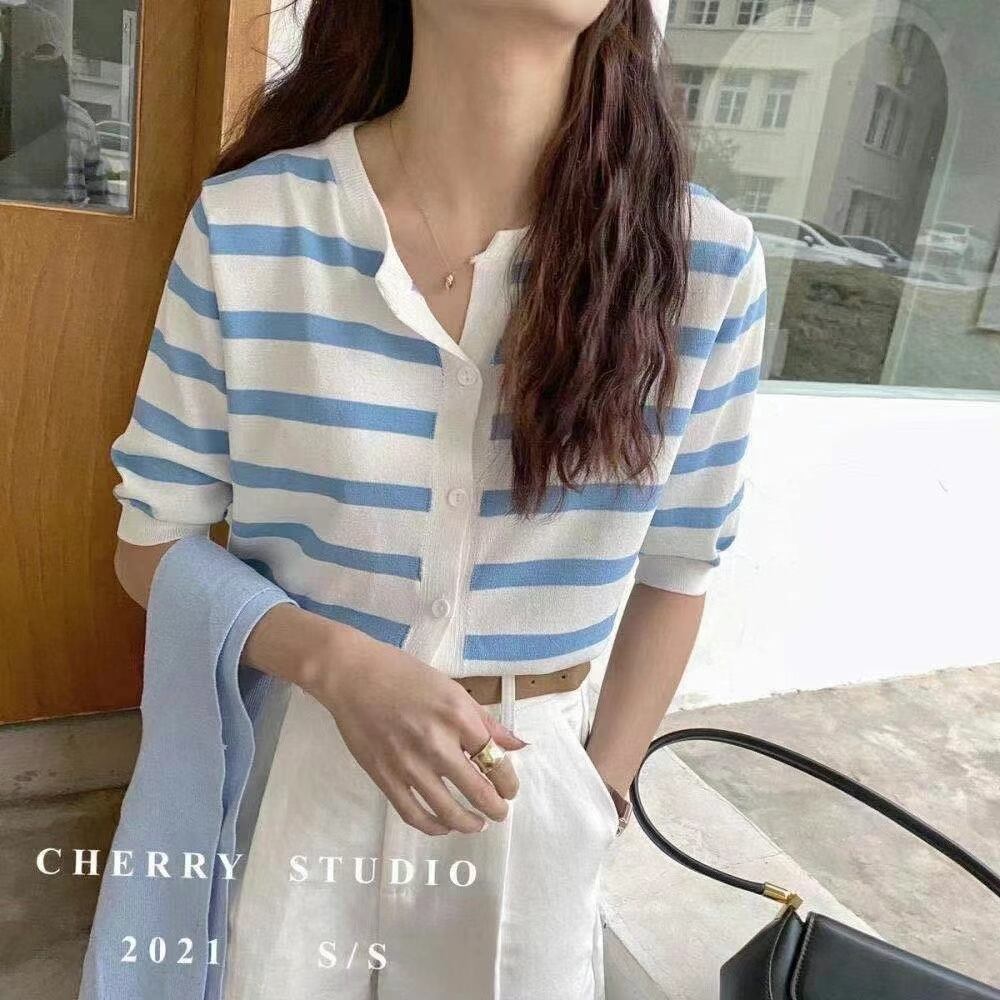 ボーダー5部袖カーディガン　AJ111-721