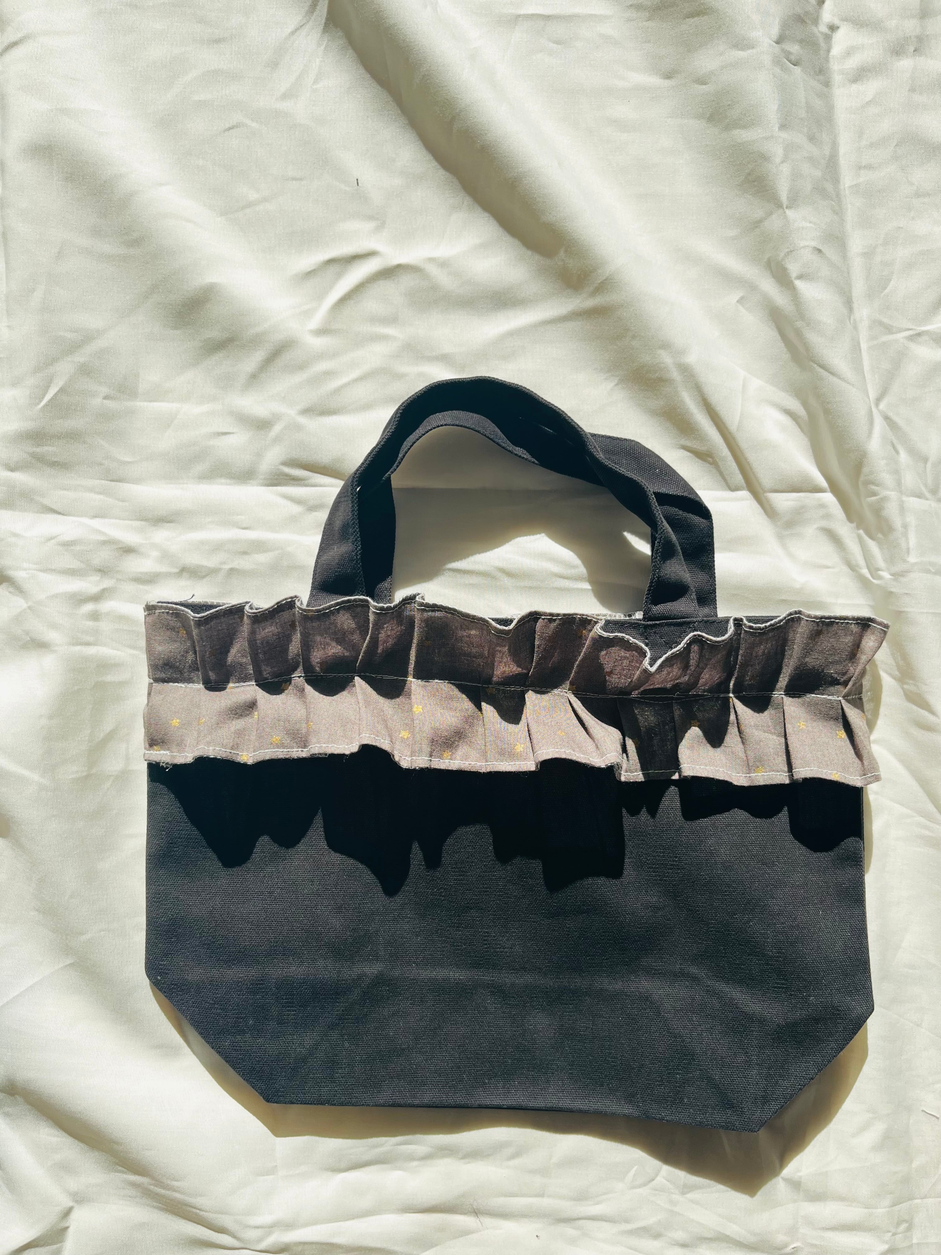 星のフリル&キャンバストートバッグ ブラック エコバッグ