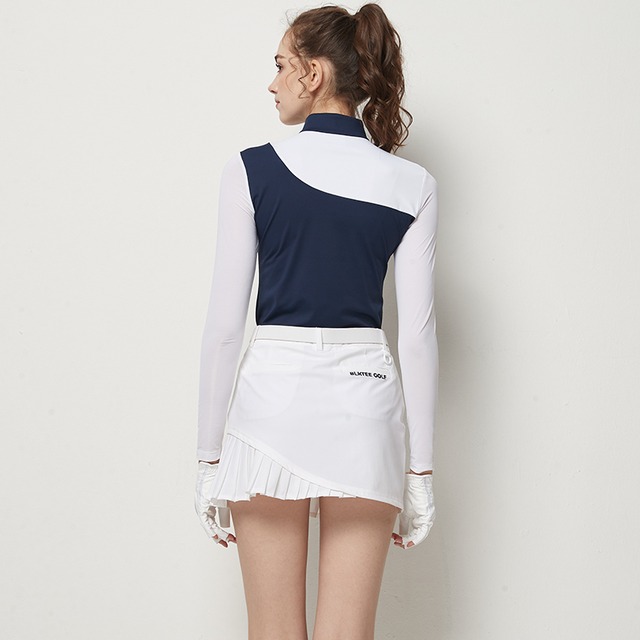 ハイネック　長袖トップス　日焼け防止　スポーティー