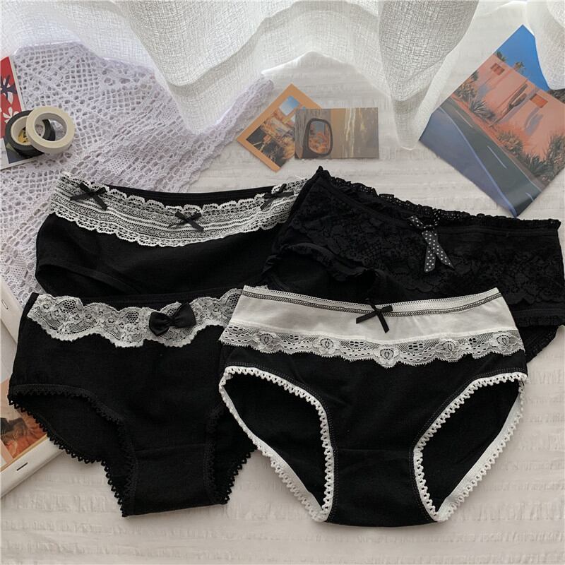 ブラックレース薄手リボン コットン 萌量不足28998159755