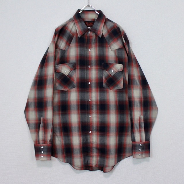 【Caka act2】Western Gimmick Vintage Loose Ombre Check Shirt