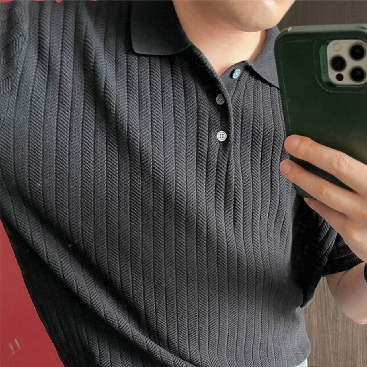 ケーブル風ニットポロシャツ　MT0080439