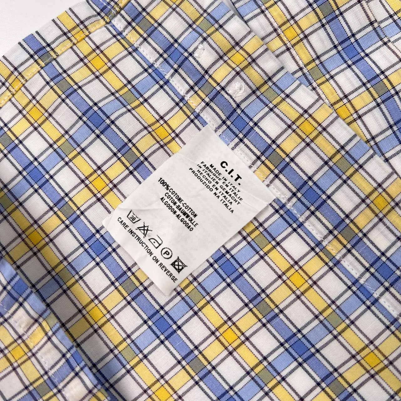 イタリア製 DAKS ダックス チェック柄 ボックス丈 半袖シャツ サイズ 40 /15 3/4 /ホワイト×イエロー×ブルー