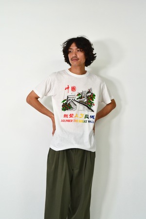 90s ITALY製 万里の長城 print T-shirt