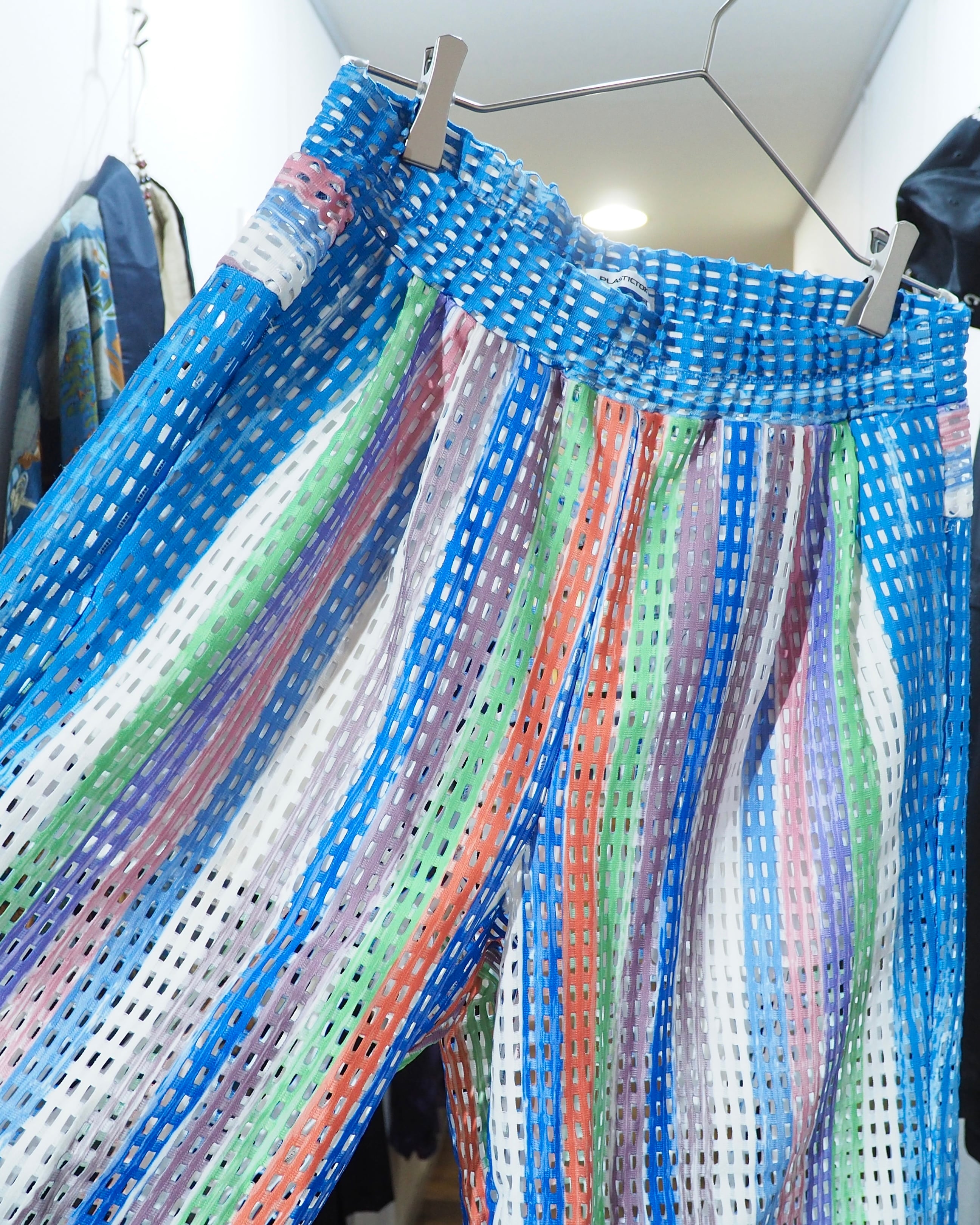 16SS " PLASTIC TOKYO " Multi Color Stripe painted Sheer Wide Pants
