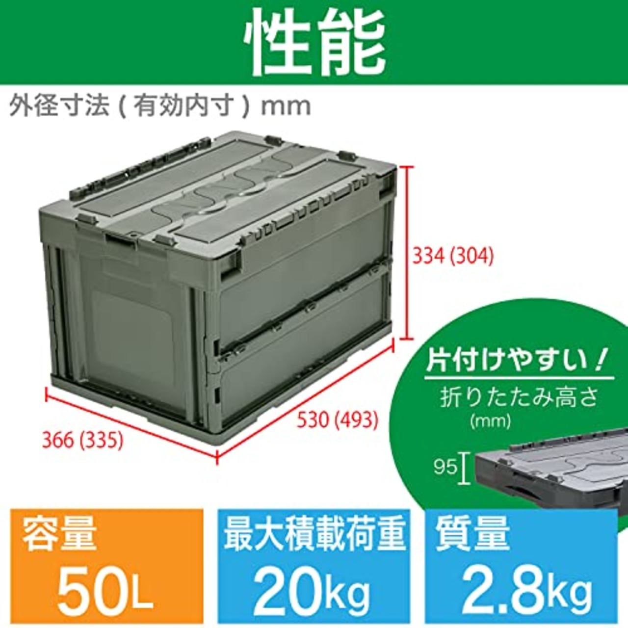 トラスコ中山(TRUSCO)トラスコ中山(TRUSCO) 蓋つき折りたたみコンテナ 50L CT50-OD