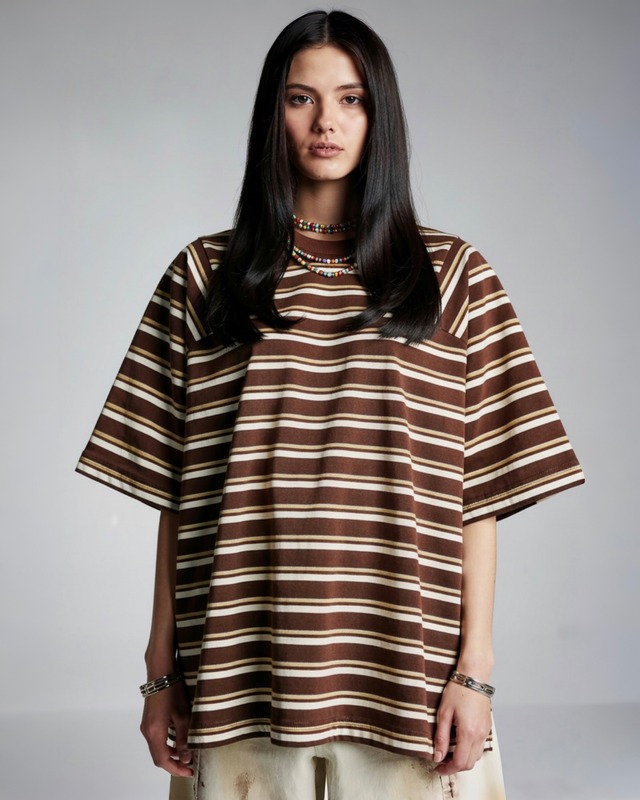 【4月末～５月上旬】マルチボーダーパネルデイリーTシャツ｜チョコ