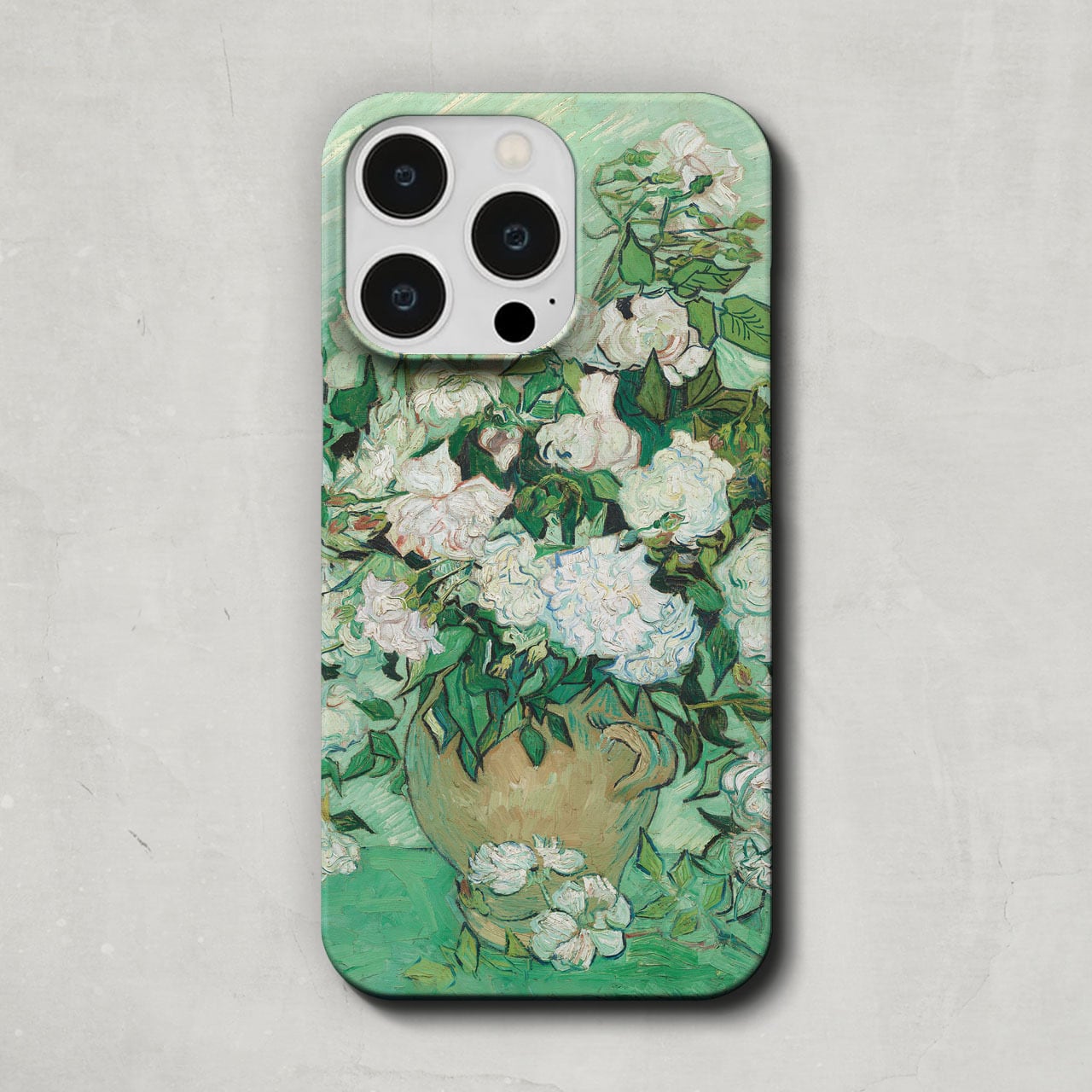 美品 希少 昭和初期◆草花（菊）デザイン切子 高級時計用ガラス製カバーケース スマホケース / フィンセント ファン ゴッホ「 薔薇 (1890)」 iPhone