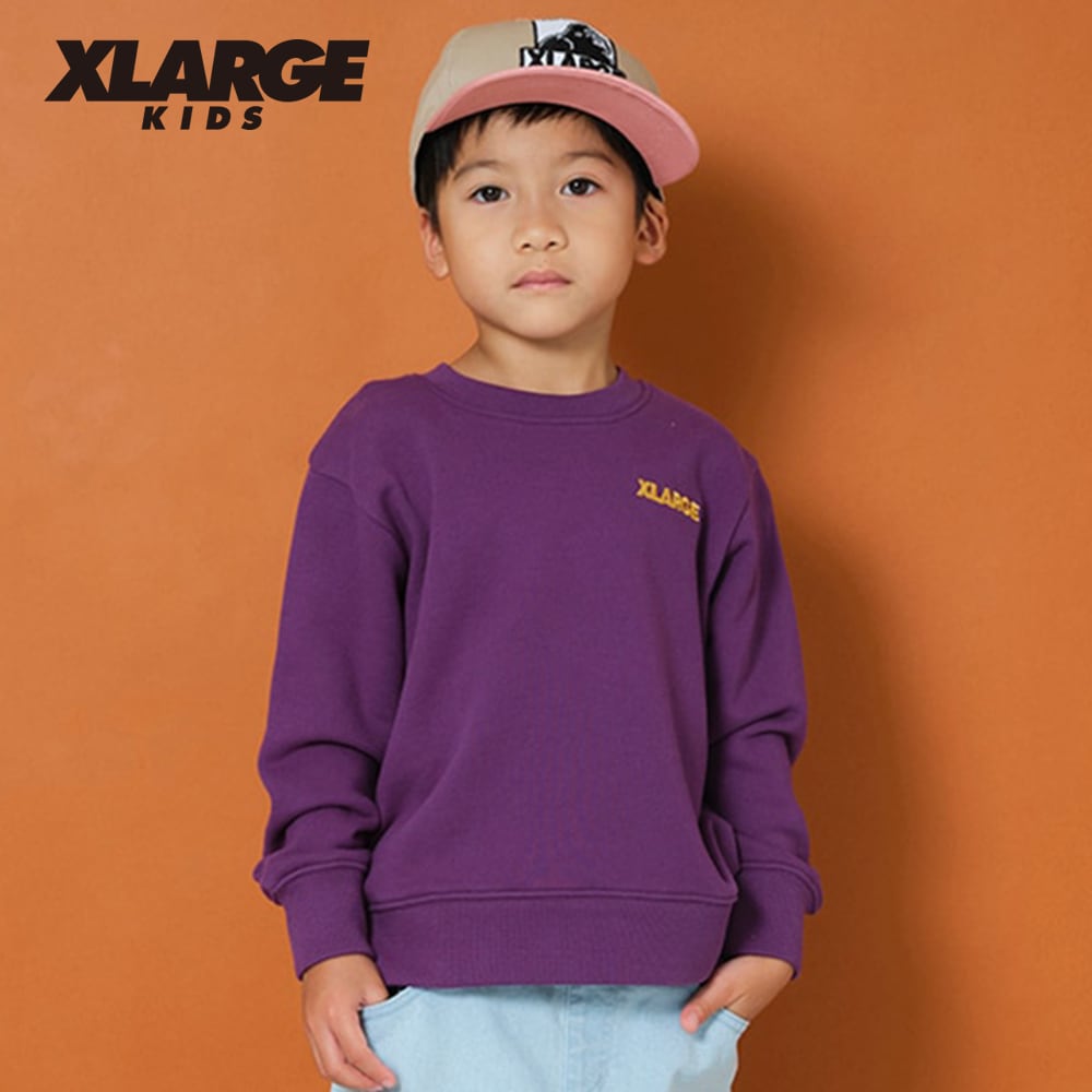 XLARGE KIDS (エクストララージ）xl9423210-配色ボックスゴリラトレーナー（クロ、パープル）