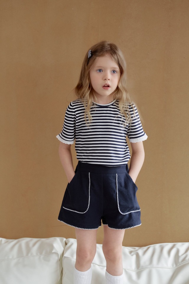 [予約] momo ann - mellow short pants ( red / navy )( 5-13号 )