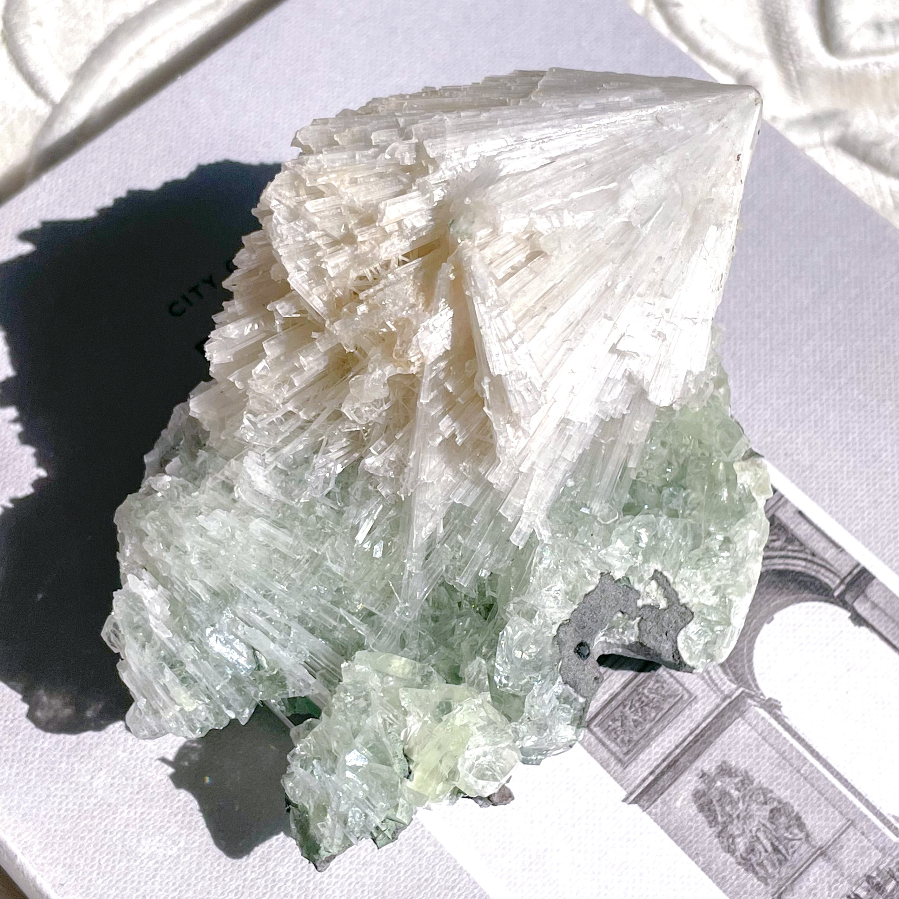 Green Apophyllite Rectangle Cluster 3 ✧ グリーンアポフィライト & スコレサイト (共生原石)