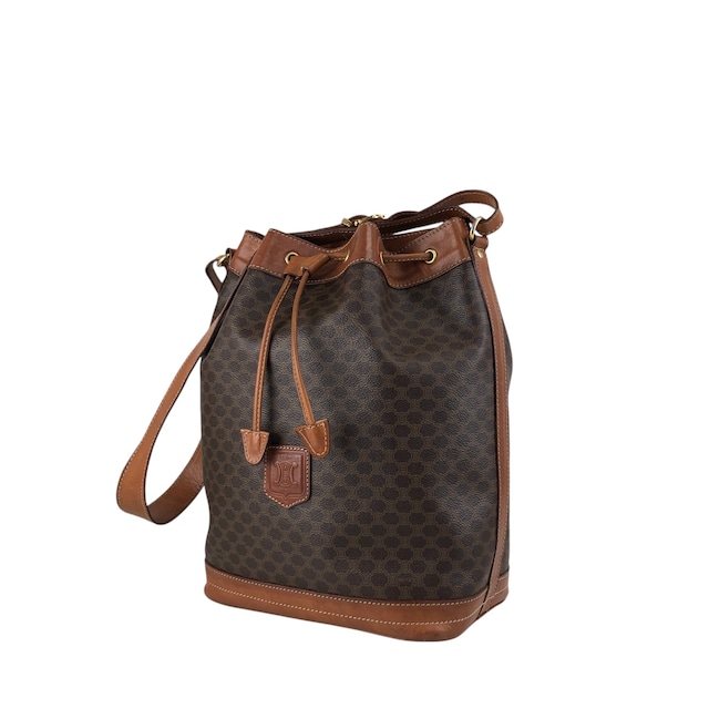 CELINE セリーヌ マカダム ショルダーバッグ ブラウン ブラゾン型押し PVC 巾着 vintage ヴィンテージ オールド wc85jm
