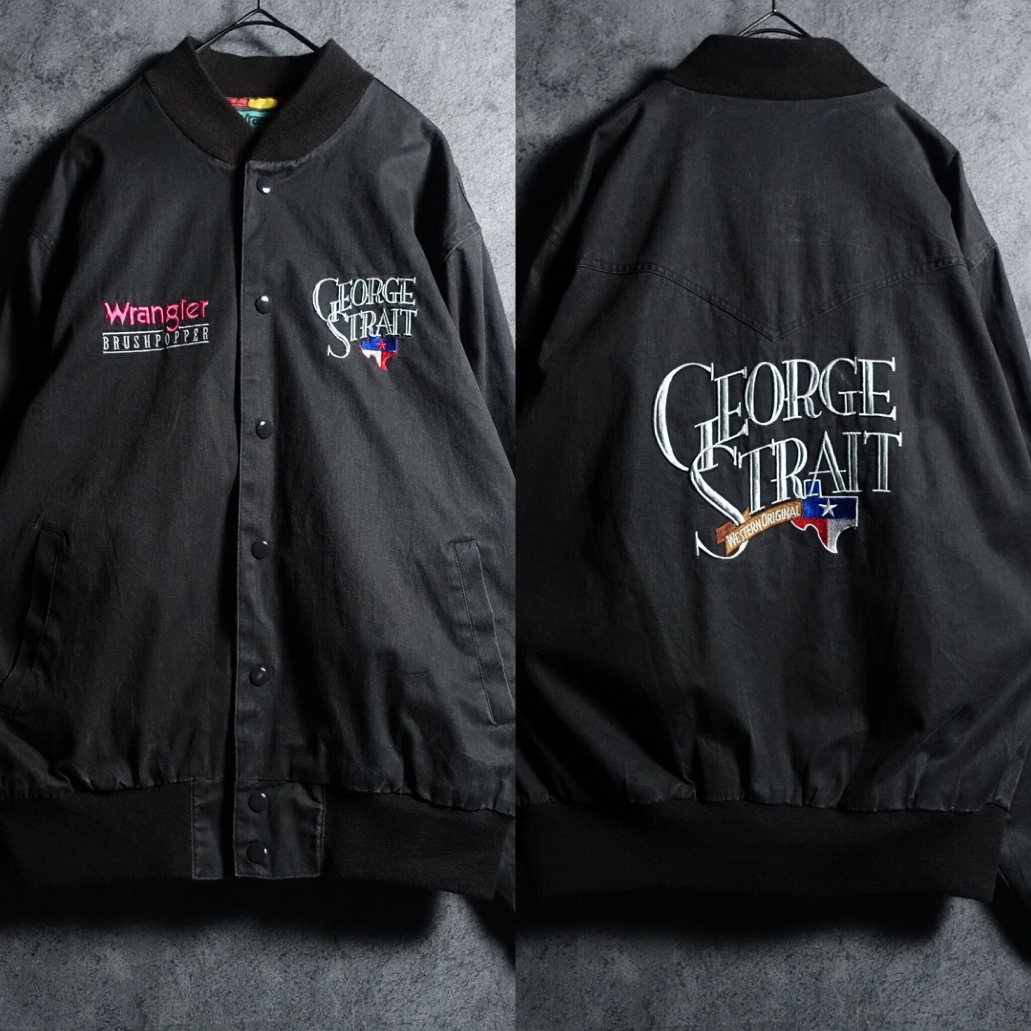 “Wrangler” Charcoal Black Logo Embroidery Design Stadium Jacket