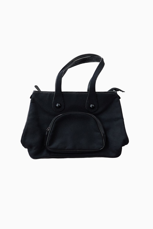 アニエスベーサンライズ期 agnès b. VOYAGE BLACK PATENT-PIPED MELTON BAG
