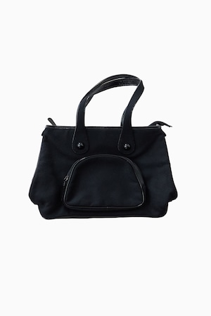 アニエスベーサンライズ期 agnès b. VOYAGE BLACK PATENT-PIPED MELTON BAG