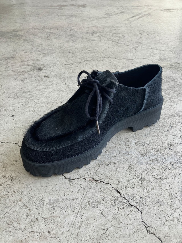 【受注 全額支払い】YUKI SHIMANE Platfoam Fur Mocassin - SUEDE BLACK