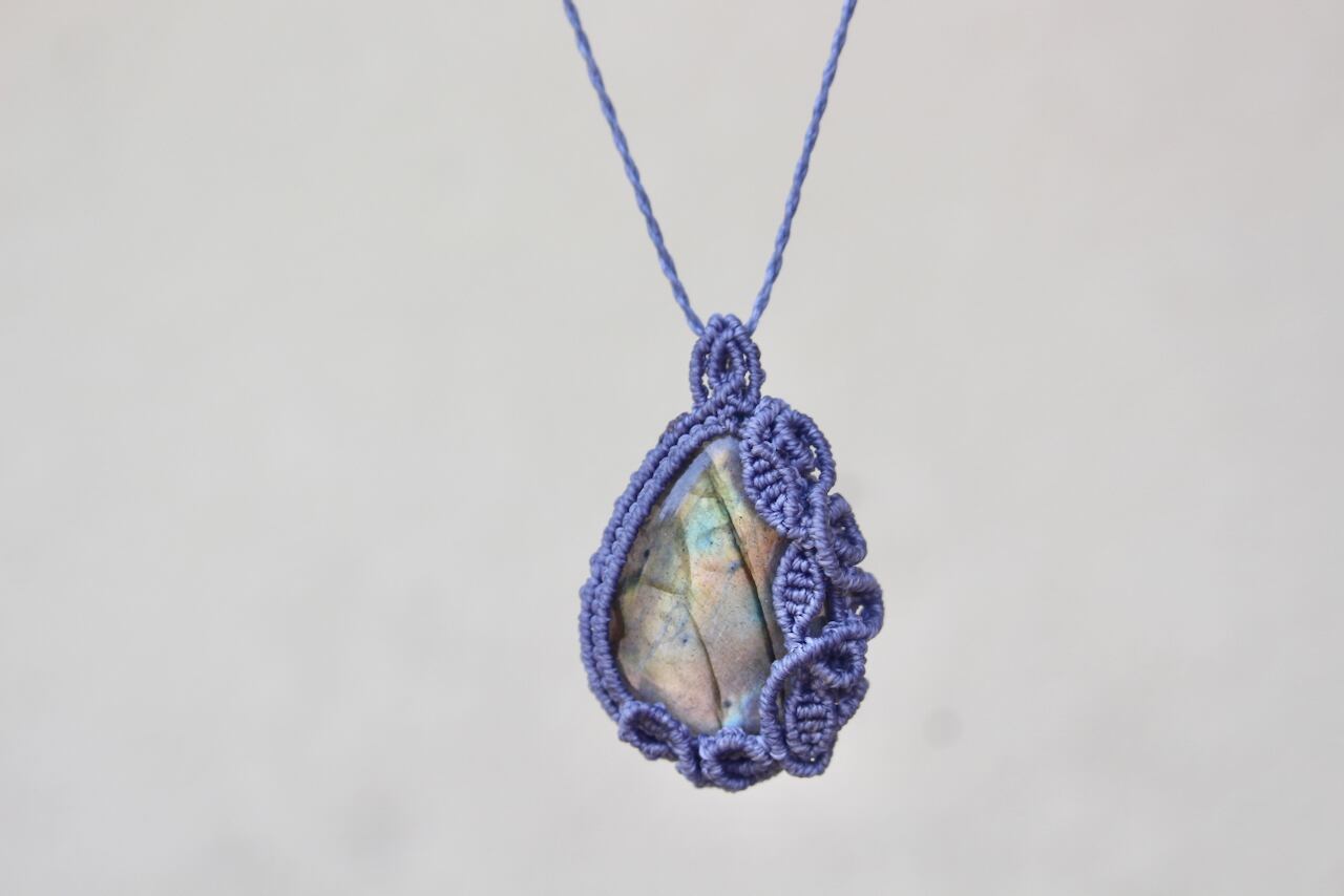 Multi color Labradorite micro macrame pendant
