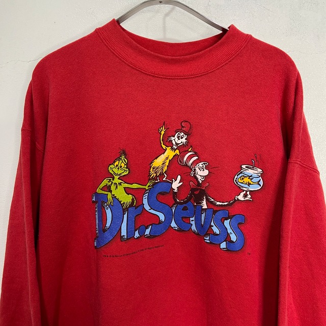 90s USA製 Dr.Seuss ドクタースースー プリントスウェット 赤 L