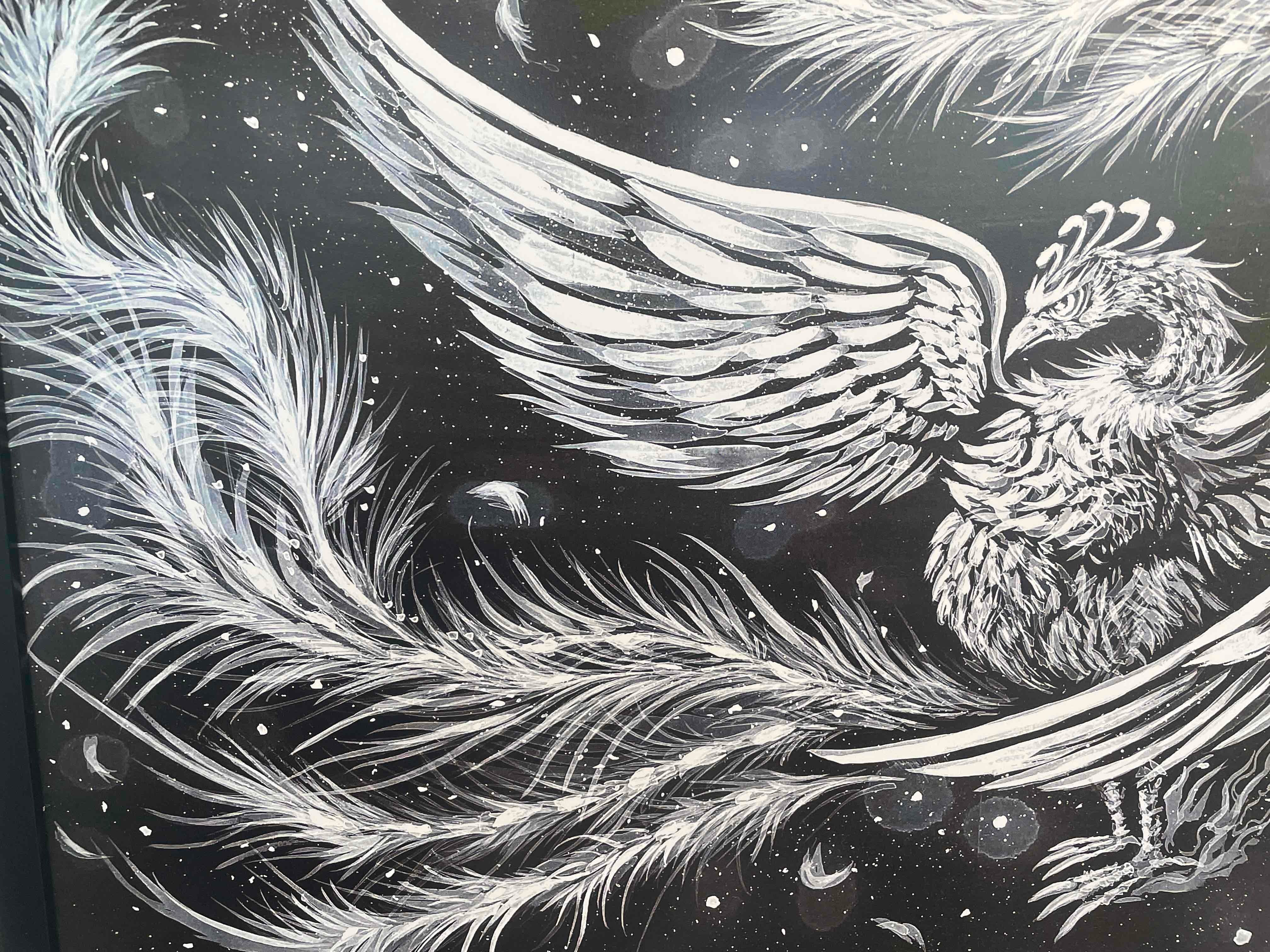 NEW!現代水墨画家 絵師白道 「大宇宙朱雀」13 （複製画） 鳥 朱雀 鳳凰