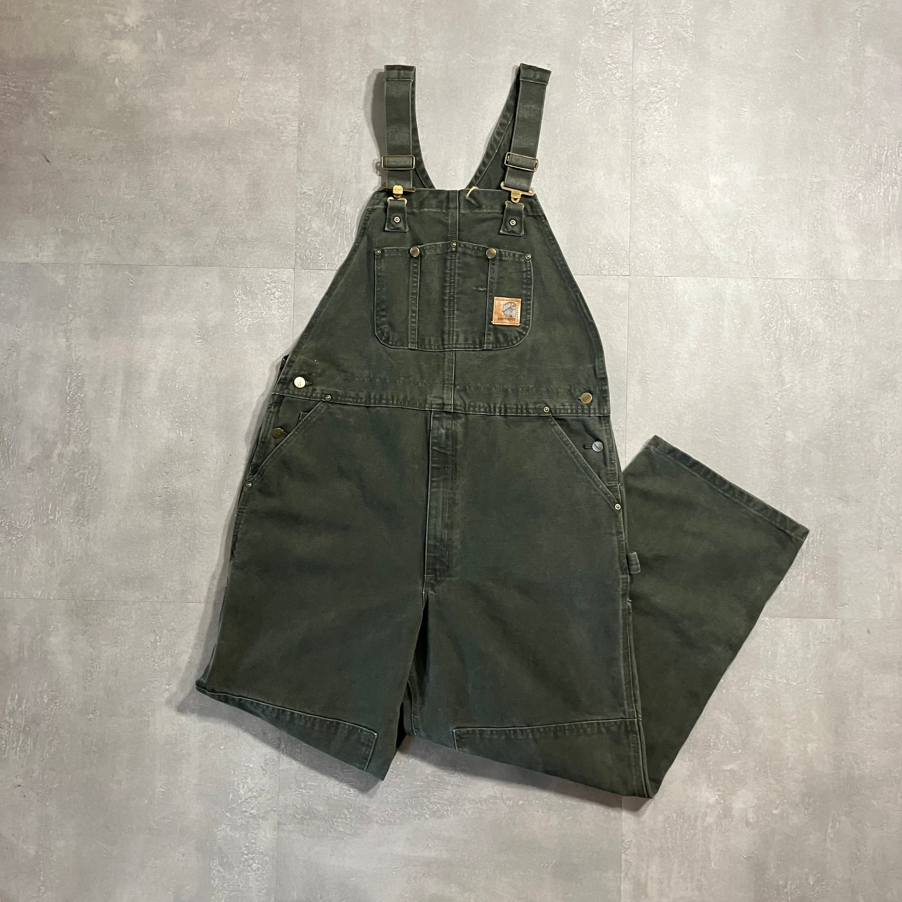 《実寸w40l29》Carhartt カーハート オーバーオール モスグリーン ダック No.3672