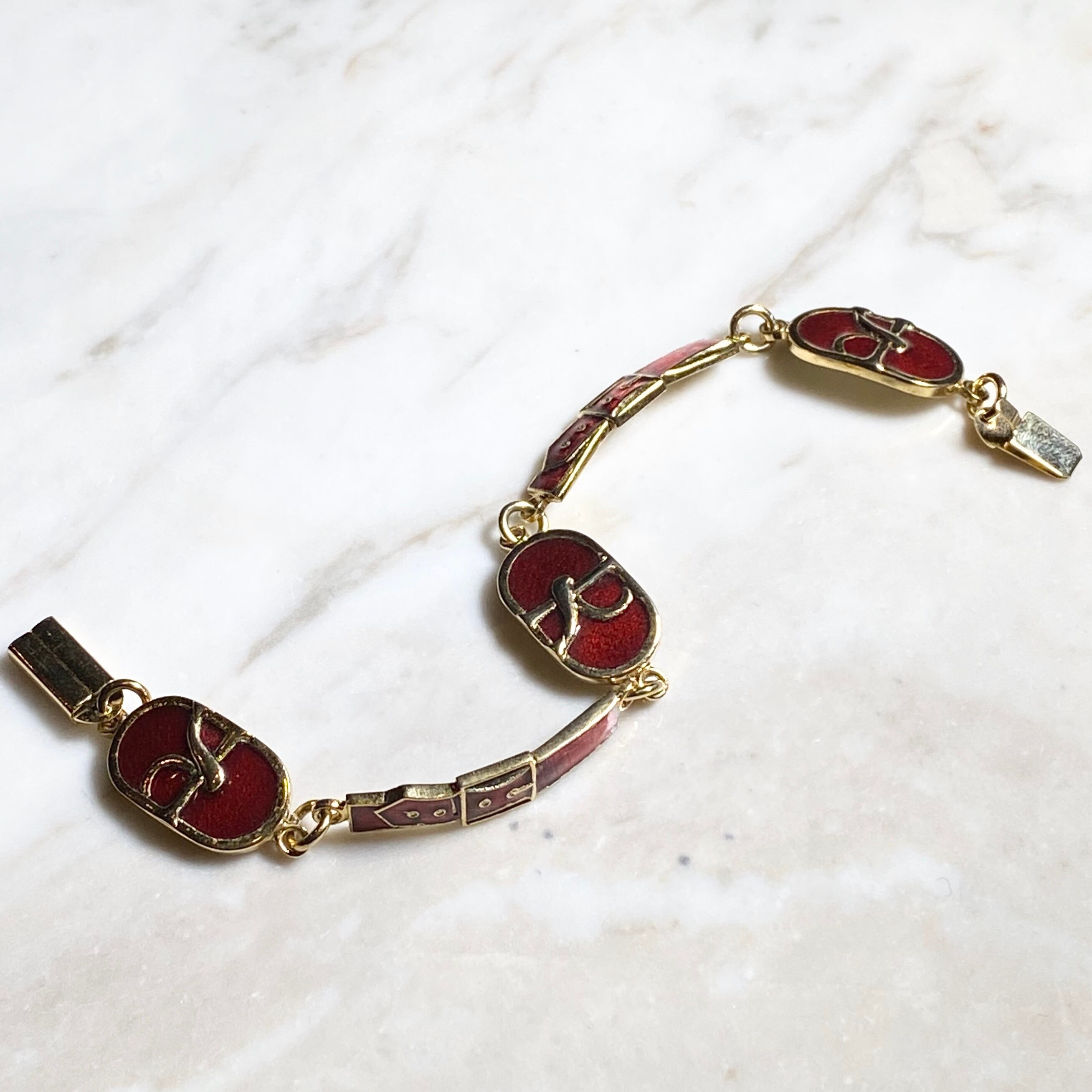 vintage ROBERTA DI CAMERINO metal×red enamel logo bracelet | NOIR 