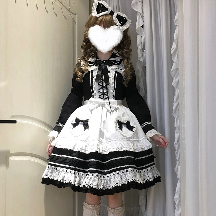 ゴスロリ エプロン バックリボン×フリル メイドスタイル｜WithU