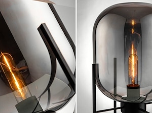 デザインインテリア　ナイトスタンド　　デザインランプ　間接照明　フロアライト　ランプ　グレーガラス