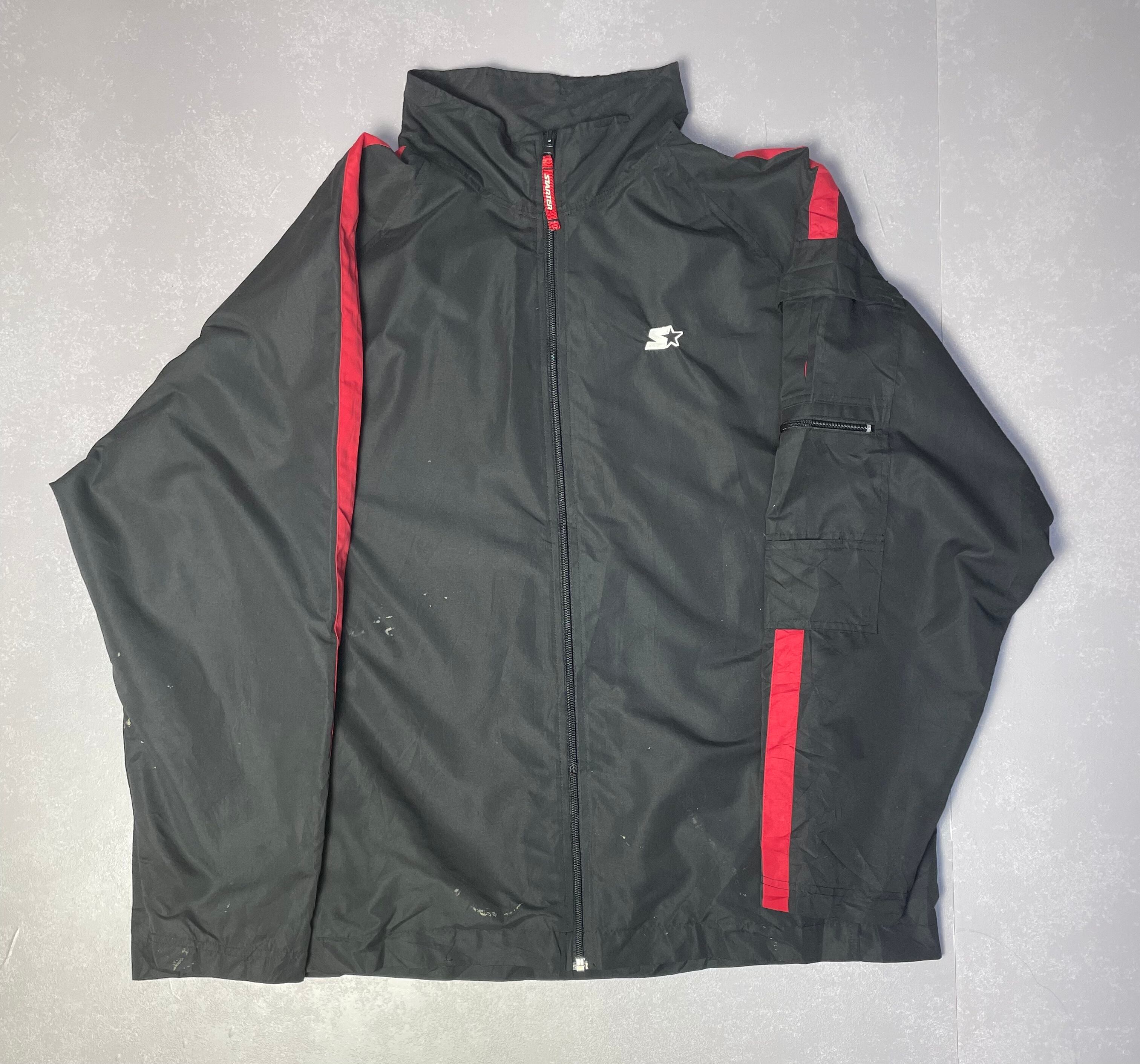 ビッグサイズ STARTER スターター ワンポイントロゴ刺繍 ナイロンジャケット メンズXL 古着 ウインドブレーカー レッド ブラック 赤色 黒【ナイロンジャケット】