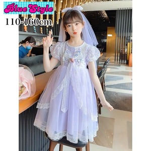 キッズドレス プリンセス ミディアムドレス 発表会 パープル ホワイト 子供ドレス 結婚式 シンプル お誕生日会 可愛いドレス