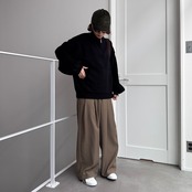 マフポケット付ハーフジップニットPO/ブラック