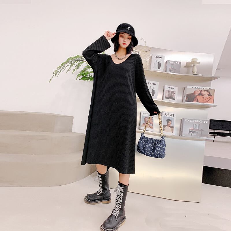 ファットシスターmmプラスサイズの女性の年齢を減らすスカートは薄く、腹を覆い、洋風のニットセーター、ストレッチミドル丈のドレス ミックスインファッション71861086145