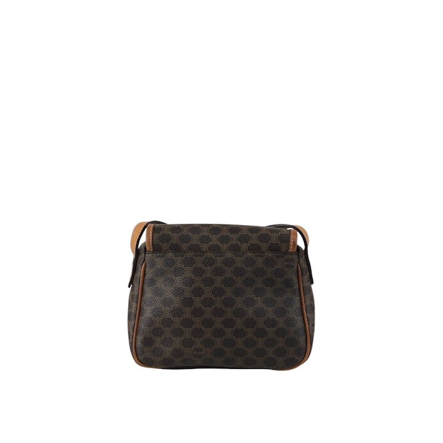 CELINE セリーヌ マカダム ショルダーバッグ ブラウン ブラゾン型押し フロントバックル PVC レザー ミニバッグ vintage ヴィンテージ オールド vryvsx
