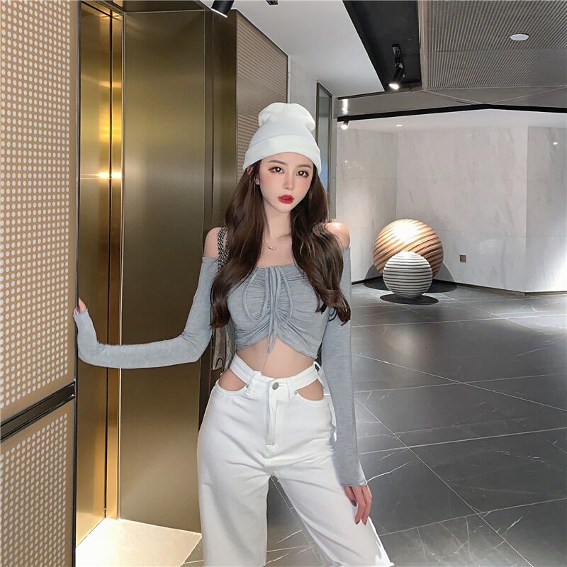 -ウエストカットアウトワイドレッグジーンズレディース2020年秋新作ルーズストレートパンツホワイトスリムパンツ ブラックストロベリース89361462156