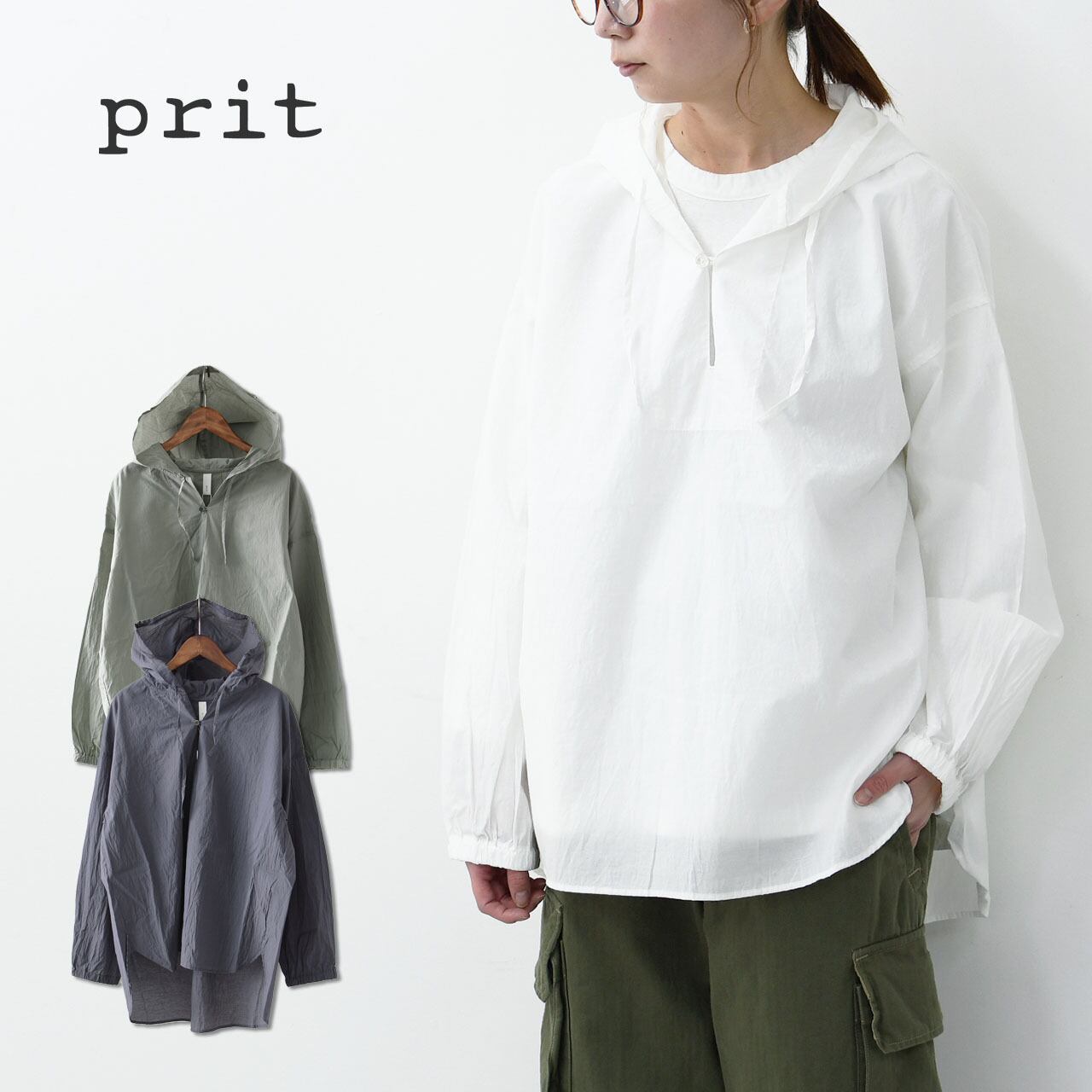 prit [プリット] エアリーコットンフードプルオーバーシャツ [P81519