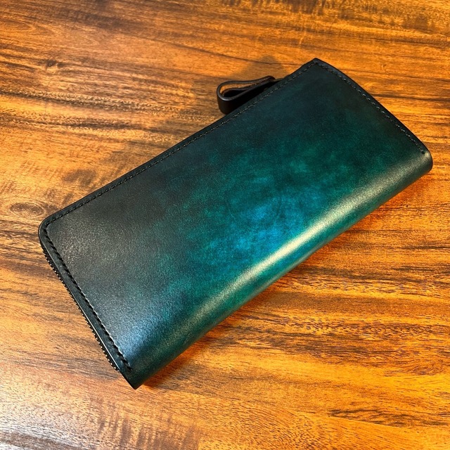 L字ファスナー中財布【ミドルサイズ】 / グリーン（緑+青）