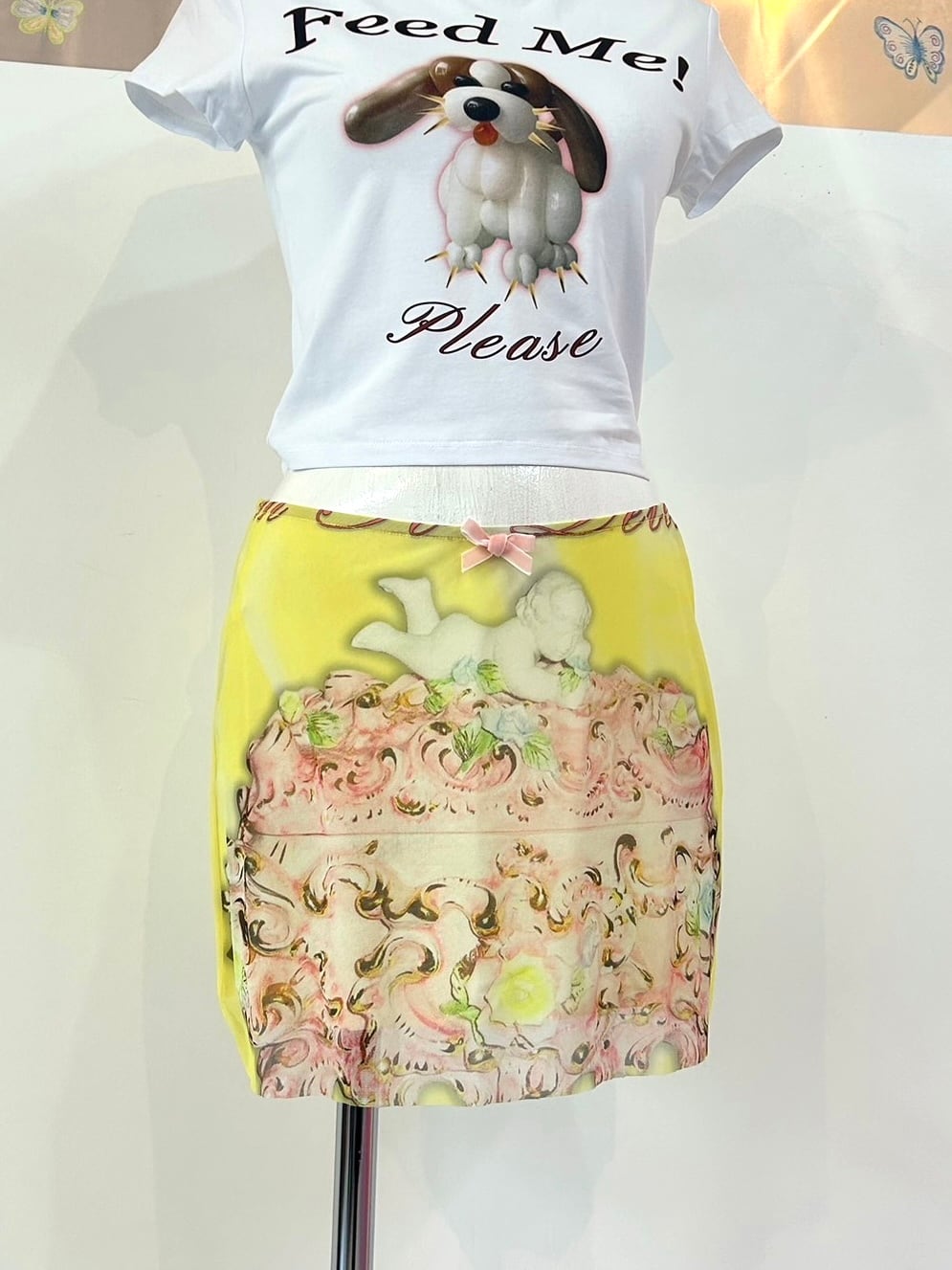 NODRESS angle cake print netting mini skirt