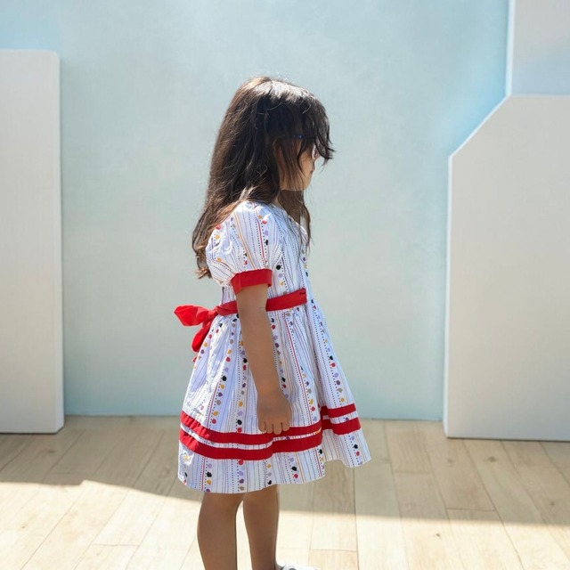 【KIDS】Vintage Handmade Ribbon Dress White × Red size: 100–120cm（3-5y）