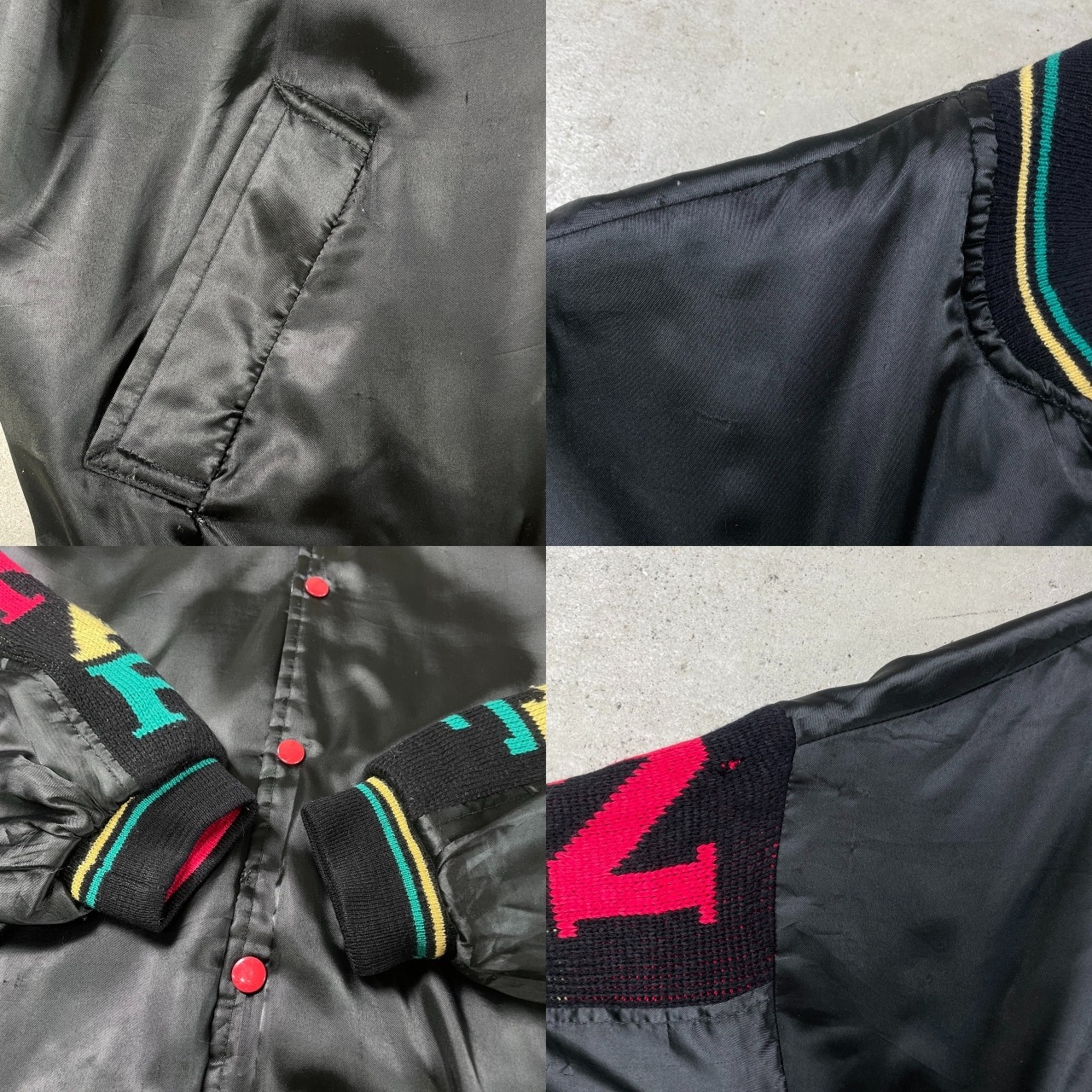 NAFNAF ラスタカラー ナイロンスタジャン ニット切り替え メッセージ 