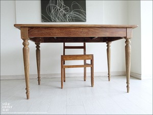 チーク無垢材 ヴィンテージテーブルAnq07 ダイニングテーブル 什器 デスク 机 一点物 再生家具 表面再仕上済 世界三大銘木